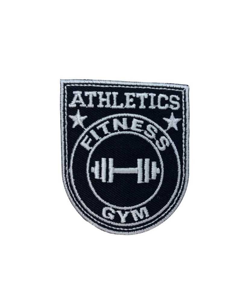 Aufnäher zum Aufbügeln, schwarzer Aufnäher, Rocker-Aufnäher, weiße Fitness-Stickerei, 5 x 6 cm