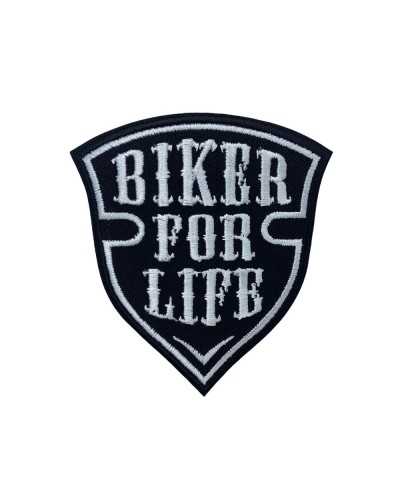 Broderie blanche d'emblème d'application de pièce rapportée thermoadhésive de moto noire écrite 85x90 millimètre