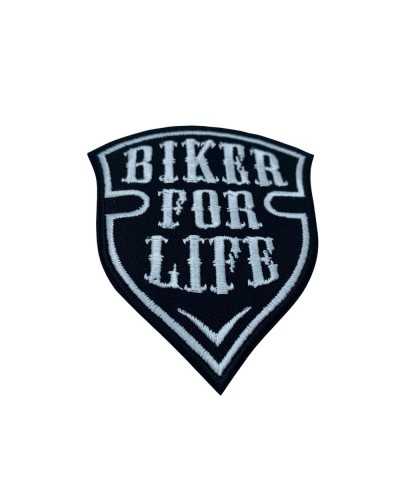 Aplicación Parche Termoadhesivo Moto Negro Emblema Bordado Blanco Escrito 85x90 Mm