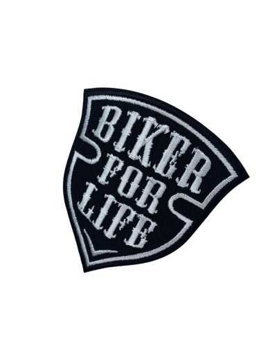 Aplicación Parche Termoadhesivo Moto Negro Emblema Bordado Blanco Escrito 85x90 Mm