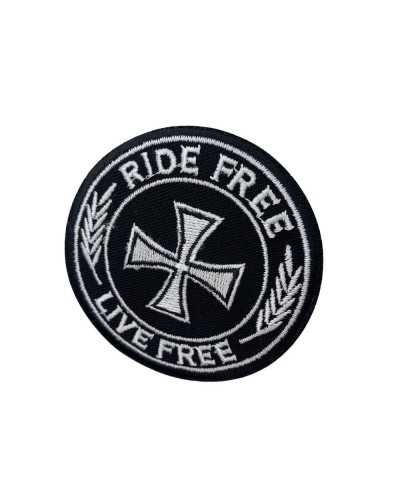 Ecusson Thermocollant Moto Noir Application Emblème Broderie Croix Blanche Ecrit 7 Cm