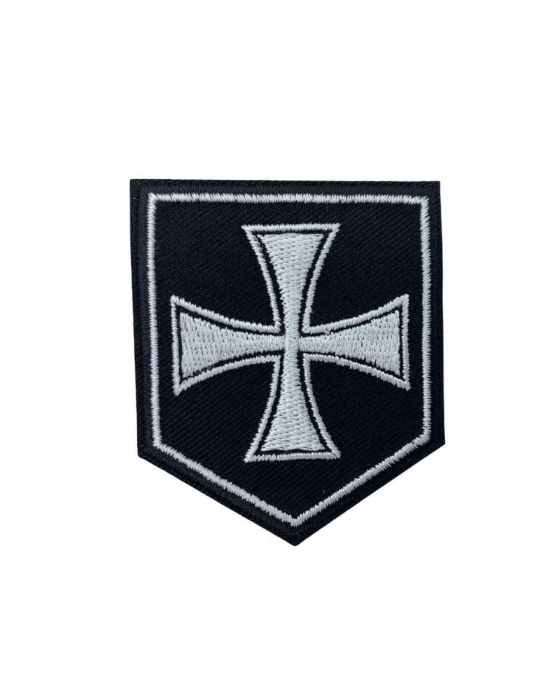 Aplicación Parche Termoadhesivo Moto Negra Emblema Cruz Blanca Bordado 5x6 Cm