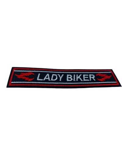 Black Motorcycle Thermoadhesive Patch Application Emblem Embroidery Written Lady Biker 10x2 Cm