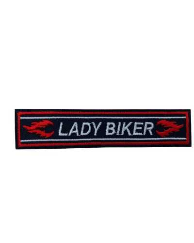 Applicazione Patch Termoadesiva Moto Nero Stemma Ricamo Scritta Lady Biker 10x2 Cm