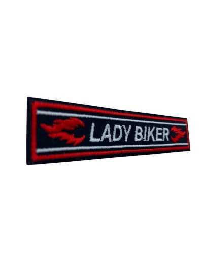 Schwarzer thermoklebender Motorrad-Aufnäher mit Emblem-Stickerei, Aufschrift „Lady Biker“, 10 x 2 cm