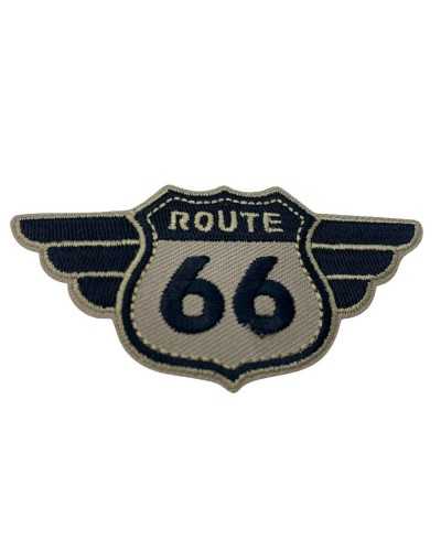 Application Iron-on Patch Motorcycle Black Beige Emblem Embroidery Written ROUTE 66 Cm 9x4