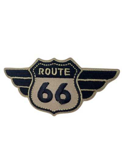 Application Iron-on Patch Motorcycle Black Beige Emblem Embroidery Written ROUTE 66 Cm 9x4