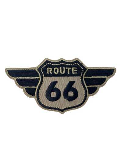 Application Iron-on Patch Motorcycle Black Beige Emblem Embroidery Written ROUTE 66 Cm 9x4