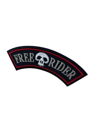 Ecusson Thermocollant Moto Noir Application Crâne Broderie FREE RIDER Ecrit 90x25 Mm