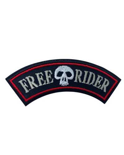 Parche Termoadhesivo Moto Negro Bordado Calavera FREE RIDER Escrito 90x25 Mm