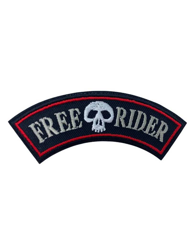 Schwarzer Motorrad-Aufnäher zum Aufbügeln, Totenkopf-Stickerei, Aufschrift „FREE RIDER“, 90 x 25 mm
