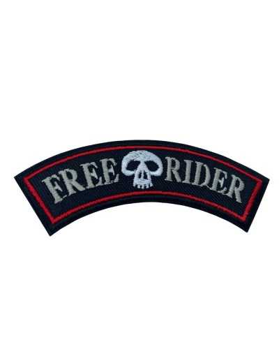Schwarzer Motorrad-Aufnäher zum Aufbügeln, Totenkopf-Stickerei, Aufschrift „FREE RIDER“, 90 x 25 mm