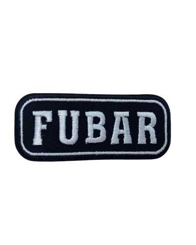 Schwarze Motorrad-Thermoklebstoff-Patch-Applikation, weiße Stickerei mit FUBAR-Schriftzug, 8 x 3 cm