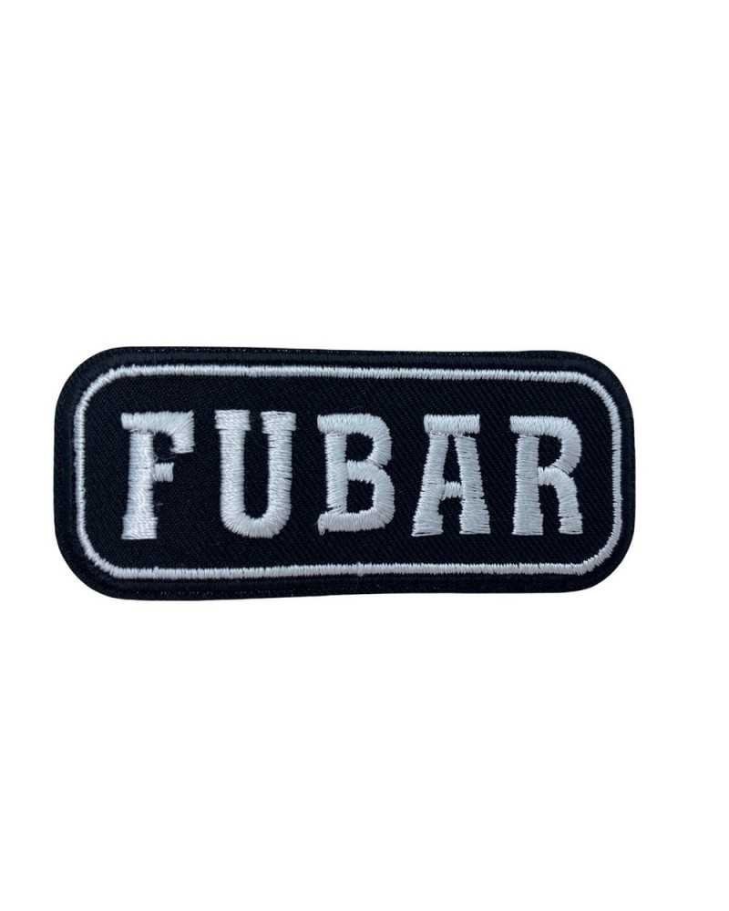 Broderie blanche FUBAR d'application de correction thermoadhésive de moto noire écrite 8x3 cm