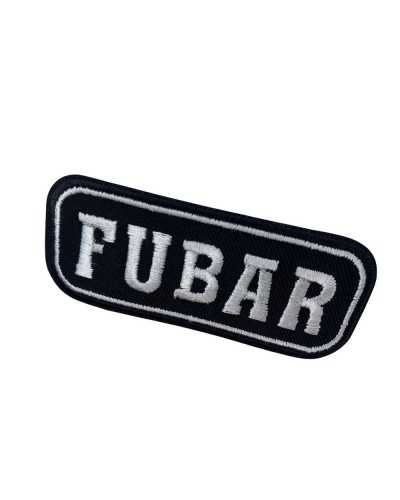 Broderie blanche FUBAR d'application de correction thermoadhésive de moto noire écrite 8x3 cm