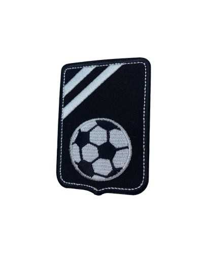 Applicazione Adesiva Patch Pallone Nero Ricamo Lurex Argento Termoadesivo 6x8 Cm