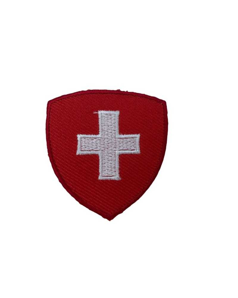 Applicazione Toppa Patch Termoadesiva Tessuto Ricamo Croce Scudetto  Svizzera Croce 45x40 Mm