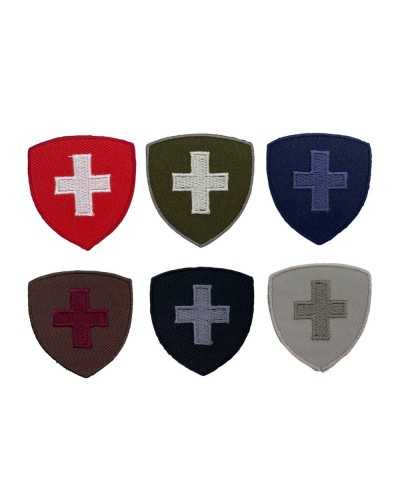 Écusson Thermocollant Tissu Broderie Bouclier Suisse Croix 45x40 Mm