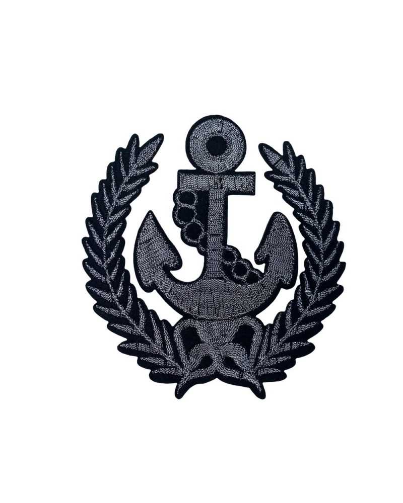 Application Iron-on Patch Embroidery Anchor Silver Black 10x10 Cm