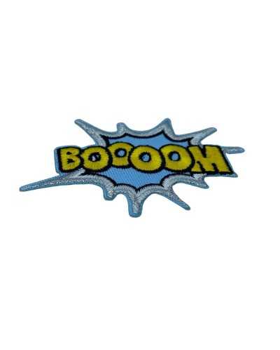 Anwendung: Klebepflaster zum Aufbügeln, Marbet-Stickerei, Schriftzug Boooom, 8 x 6 cm