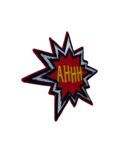 Applicazione Termoadesiva Adesiva Patch Marbet Ricamo Scritta Ahhh 8x6 Cm