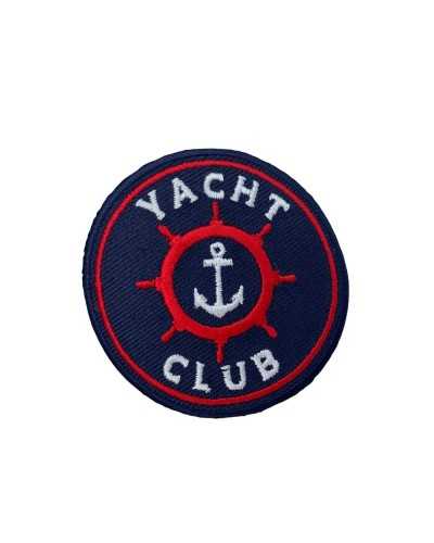 Round Blue Application White Written Embroidery Yacht Club Red Rudder Anchor 6x6 Cm