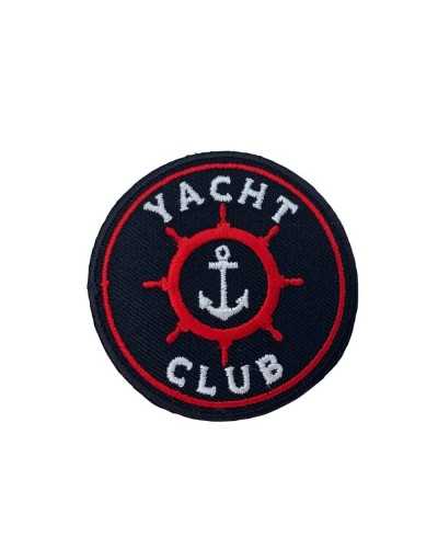 Round Black Application White Written Embroidery Yacht Club Red Rudder Anchor 6x6 Cm