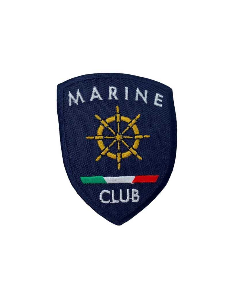 White Embroidery Shield Application Marine Club Italian Flag Rudder 70x55 Mm