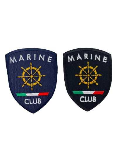 Bouclier de broderie blanc application marine club drapeau italien gouvernail 70x55 mm