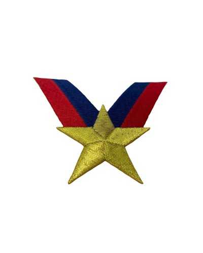 Aplicación Parche termoadhesivo Estrella bordada Raya lurex dorada Rojo azul 7x9 cm