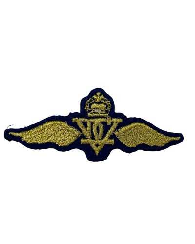 Ecusson Thermocollant Badge Bleu Broderie Ailes Lurex Doré 75x30 Mm