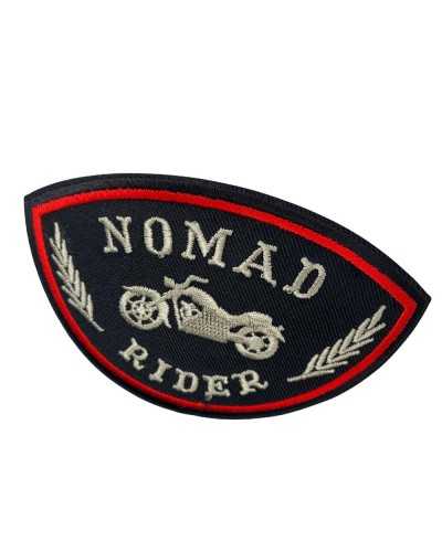 Schwarzer thermoadhäsiver Aufnäher mit Emblem, Motorrad-Stickerei, Aufschrift „NOMAD RIDER“, 10 x 7 cm