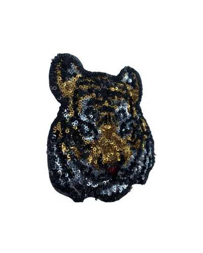Aplicación Parche Parche Termoadhesivo Bordado Cabeza De Tigre Micro Lentejuelas 85x90 Mm