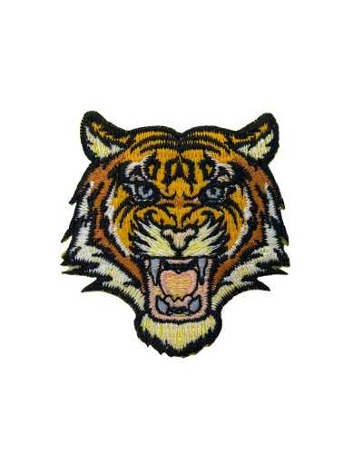 Applicazione Toppa Patch Termoadesiva Ricamo Testa Tigre 9x10 Cm