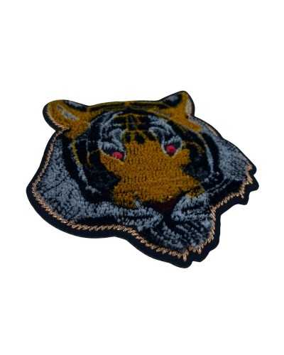 Application Patch Iron-on Patch Tiger Head Eyes Red Rhinestones Velvet 8x8 Cm