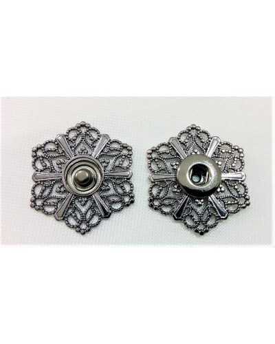 Botón A Presión De Acero Con Incrustaciones Modelo Flor Grande Hexagonal De 3 Cm