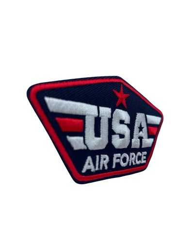 Application Écusson Thermocollant Bleu Broderie Écrit USA AIR FORCE Red Star 85x45 Mm
