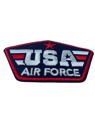 Application Écusson Thermocollant Bleu Broderie Écrit USA AIR FORCE Red Star 85x45 Mm