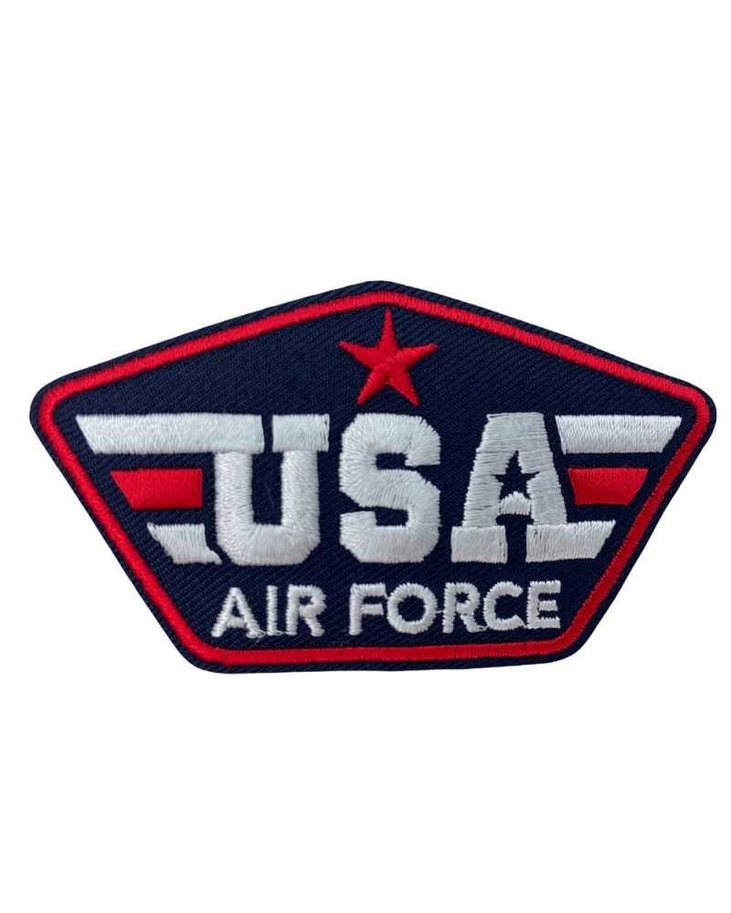 Anwendung Blauer Aufnäher zum Aufbügeln mit Stickerei „USA AIR FORCE Red Star“ 85 x 45 mm