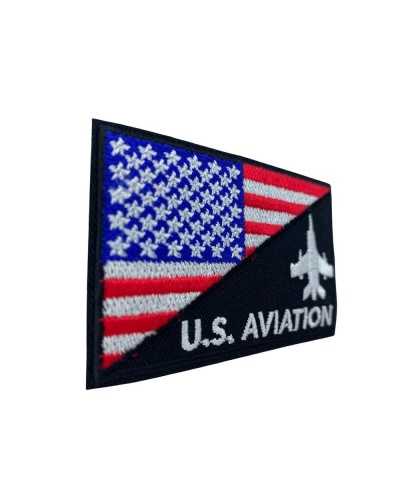 Applikations-Patch, schwarz, zum Aufbügeln, Amerika-Flagge, Stickerei, Aufschrift „Us Aviation“, 8 x 5 cm