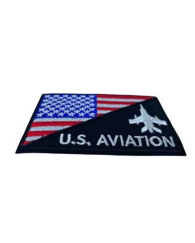Applikations-Patch, schwarz, zum Aufbügeln, Amerika-Flagge, Stickerei, Aufschrift „Us Aviation“, 8 x 5 cm