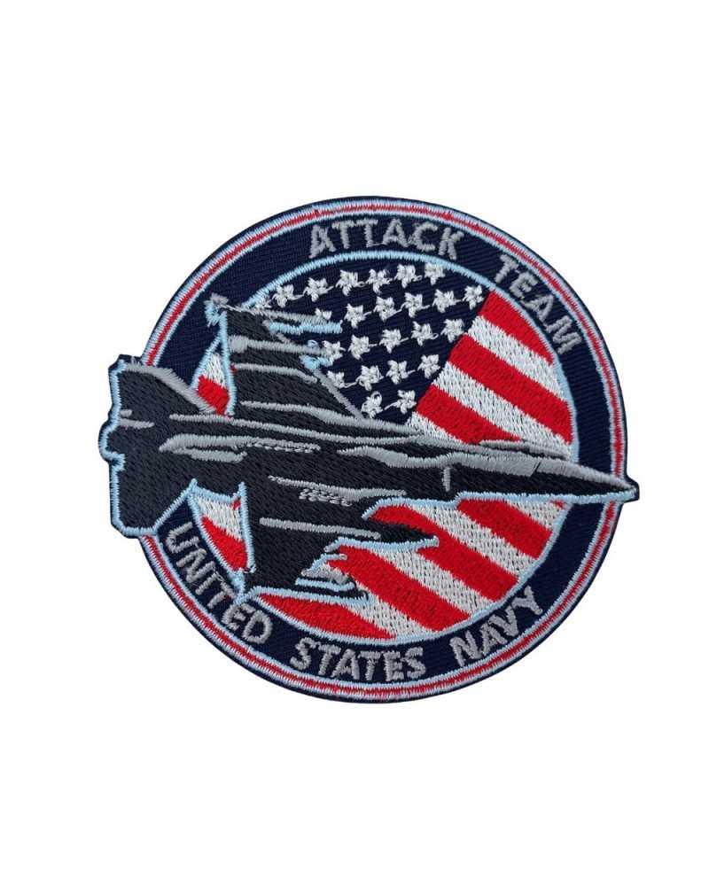 Application Round Blue Iron-on Patch America Flag Embroidery Airplane Written Attak 9 Cm