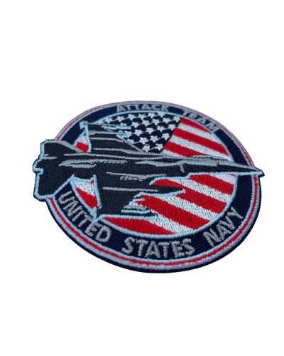 Aplicación Parche Termoadhesivo Azul Redondo Bandera América Bordado Avión Escrito Attak 9 Cm