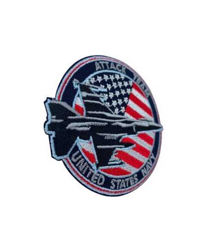 Application Ecusson Thermocollant Rond Bleu Drapeau America Broderie Avion Ecrit Attak 9 Cm