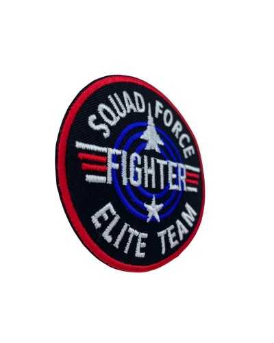 Ecusson Thermocollant Rond Noir Application Broderie Fighter Ecrit 8 Cm