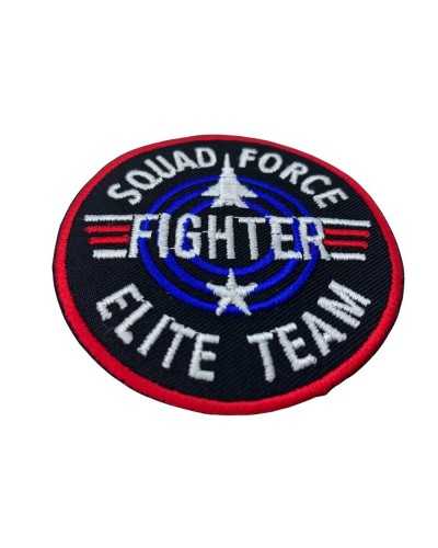 Round Black Thermo-adhesive Patch Application Fighter Written Airplane Embroidery 8 Cm