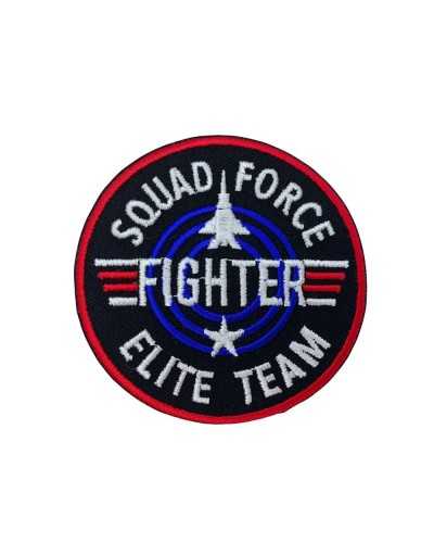 Round Black Thermo-adhesive Patch Application Fighter Written Airplane Embroidery 8 Cm