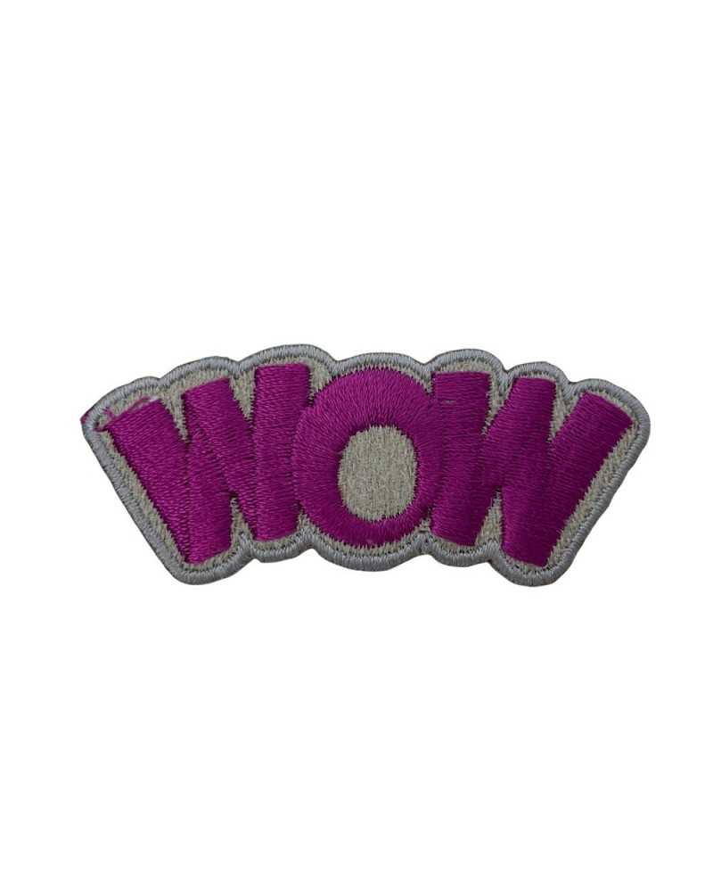 Applikations-Patch zum Aufbügeln, Stoff, Stickerei, WOW, 60 x 25 mm