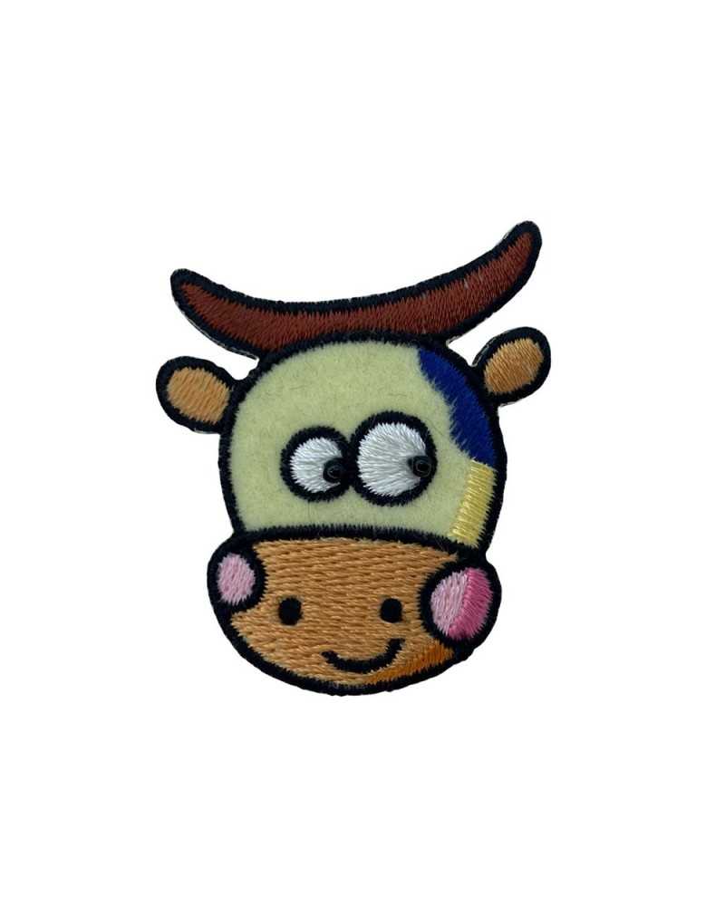 Application Thermoadhésive Broderie Patch Tête Bébé Taureau 4x4 Cm