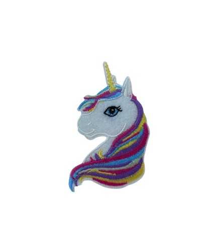 Application Ecusson Thermocollant Tête de Licorne Broderie Cm 5x7